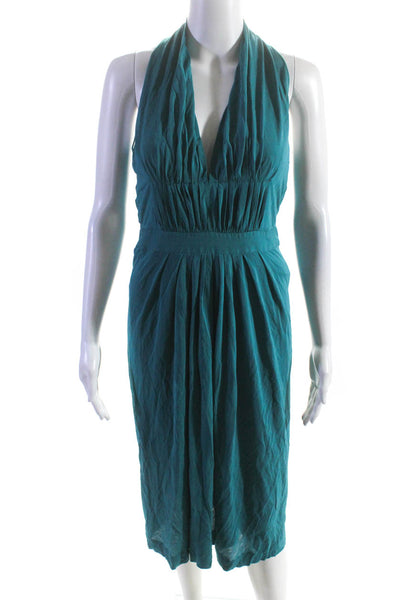 Alberta Ferretti Womens V-Neck Keyhole Back Sleeveless Dress Turquoise Size 4