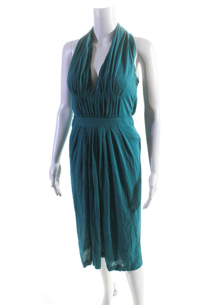 Alberta Ferretti Womens V-Neck Keyhole Back Sleeveless Dress Turquoise Size 4