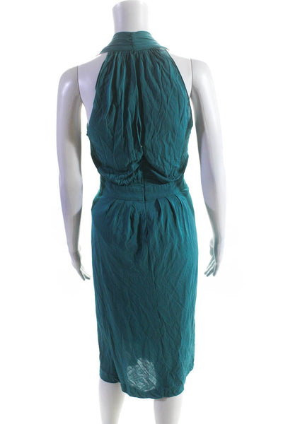 Alberta Ferretti Womens V-Neck Keyhole Back Sleeveless Dress Turquoise Size 4