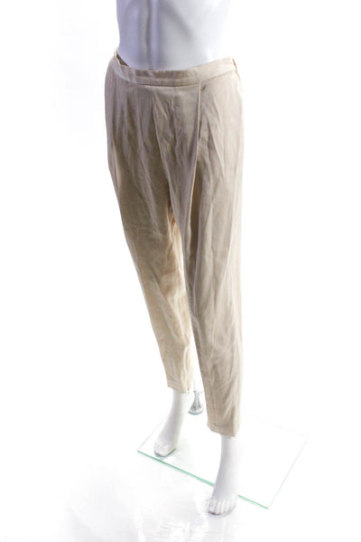 Halston Womens Satin Pleated Front Side Zip Straight Leg Trousers Beige Size 6