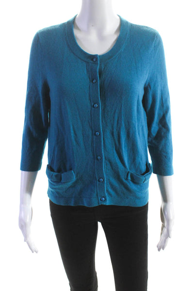 Kate Spade New York Womens Wool Knit 3/4 Sleeve Crewneck Cardigan Blue Size XS