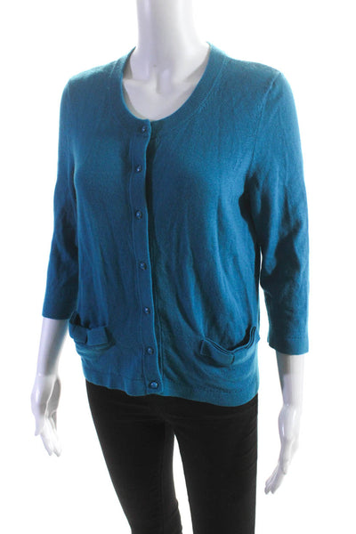 Kate Spade New York Womens Wool Knit 3/4 Sleeve Crewneck Cardigan Blue Size XS