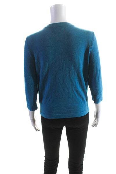 Kate Spade New York Womens Wool Knit 3/4 Sleeve Crewneck Cardigan Blue Size XS