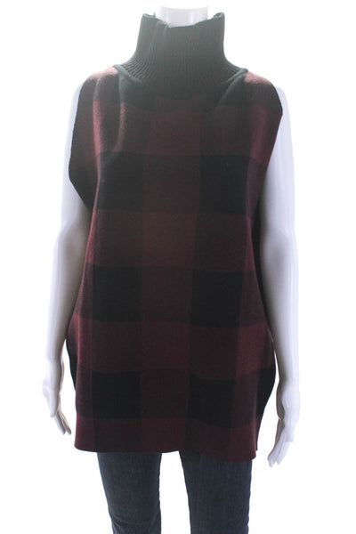 Sarah Pacini Womens Mock Neck Gingham Sweater Vest Red Black One Size