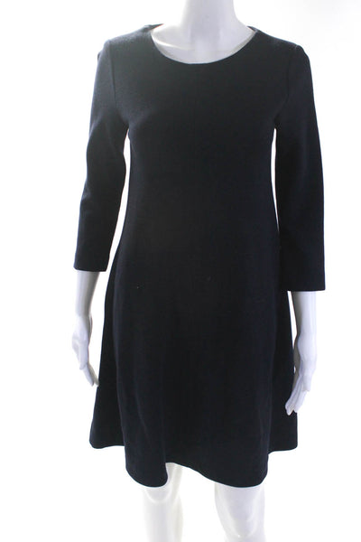 Lisa Perry Womens Back Zip 3/4 Sleeve Knit Shift Dress Navy Blue Wool Size 2