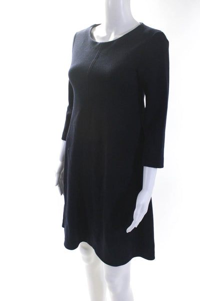 Lisa Perry Womens Back Zip 3/4 Sleeve Knit Shift Dress Navy Blue Wool Size 2