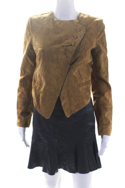 Charlotte Ronson Womens Suede Buttoned Zipped Jacket Skirt Brown Size 2 4 Lot 2