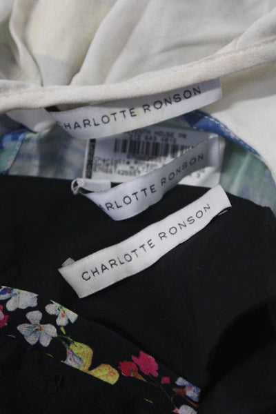Charlotte Ronson Womens Floral Geometric Print Blouse Tops White Size S Lot 3