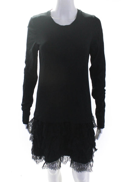 Theory Womens Lace Tiered A Line Long Sleeves Archan Dress Black Size Large