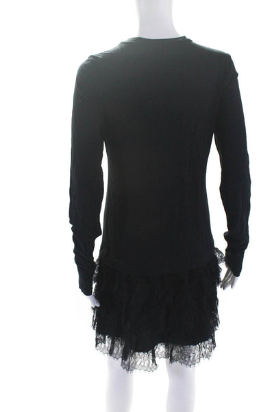 Theory Womens Lace Tiered A Line Long Sleeves Archan Dress Black Size Large