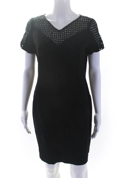 Lafayette 148 New York Womens Eyelet V Neck Body Con Dress Black Size 12