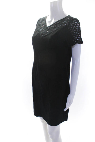 Lafayette 148 New York Womens Eyelet V Neck Body Con Dress Black Size 12