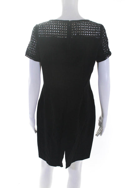 Lafayette 148 New York Womens Eyelet V Neck Body Con Dress Black Size 12