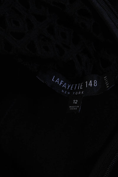 Lafayette 148 New York Womens Eyelet V Neck Body Con Dress Black Size 12