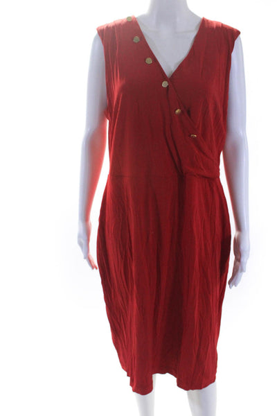 Escada Womens V Neck Gold Buttons Trim Sleeveless Dress Red Size EUR 44