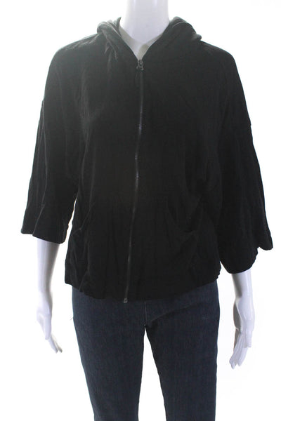 BCBG Max Azria Womens Full Zipper Dawn Hoodie Black Cotton Size Medium