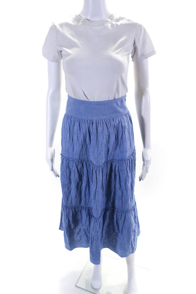 Intermix Women's Zip Closure Tiered Maxi Skirt Blue Size 4
