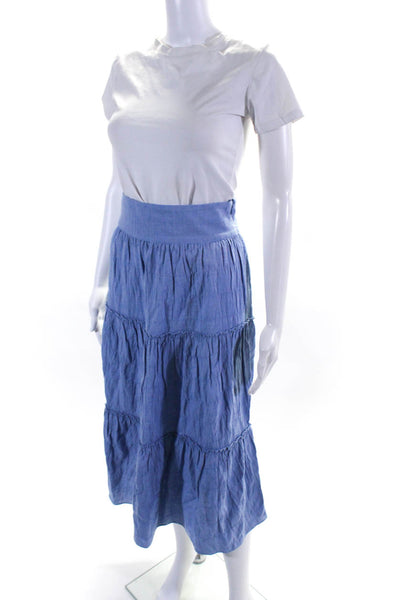 Intermix Women's Zip Closure Tiered Maxi Skirt Blue Size 4