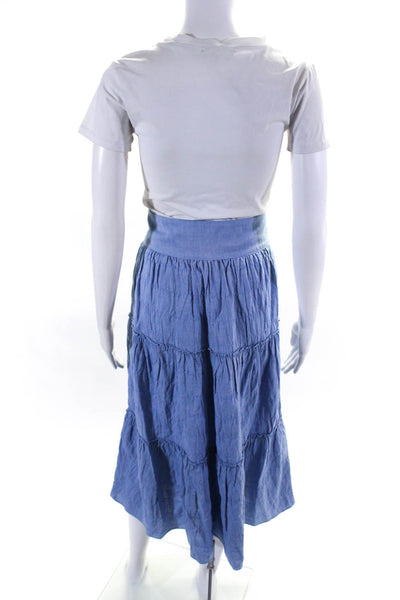 Intermix Women's Zip Closure Tiered Maxi Skirt Blue Size 4