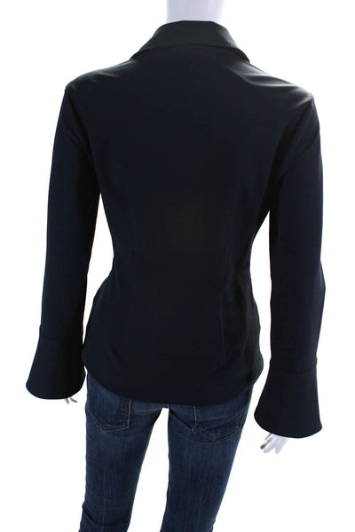 Cinq à Sept Women's Collar Long Sleeves Cinch Blouse Navy Blue Size S