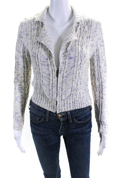 Rodarte + Opening Ceremony Womens Cable Knit Zip Cardigan White Blue Small