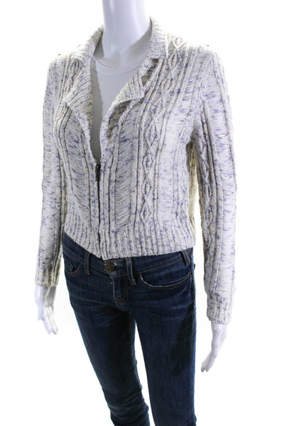 Rodarte + Opening Ceremony Womens Cable Knit Zip Cardigan White Blue Small