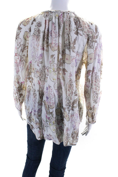 Designer Womens Woven Floral Long Sleeve Y Neck Top Blouse Ivor5y Pink Medium