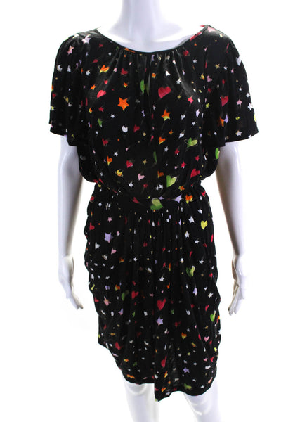 Tsumori Chisato Womens Jersey Heart Print Midi Dress Black Red Green Size 2