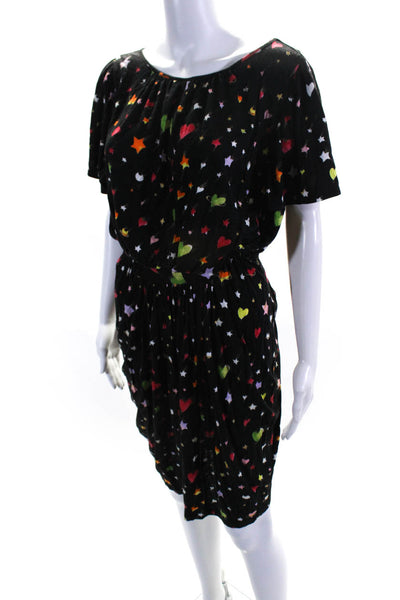 Tsumori Chisato Womens Jersey Heart Print Midi Dress Black Red Green Size 2