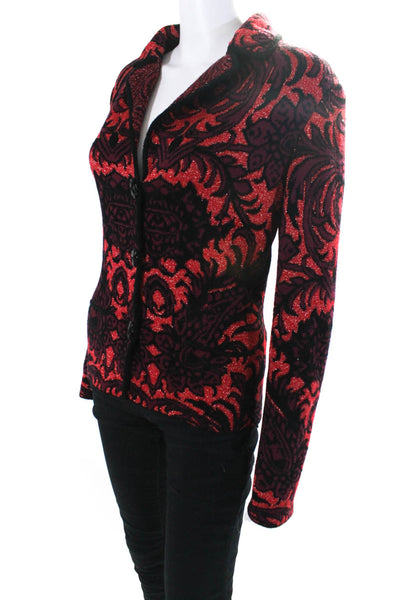 Les Copains Womens Red Floral Print Collar Knit Long Sleeve Jacket Size 42