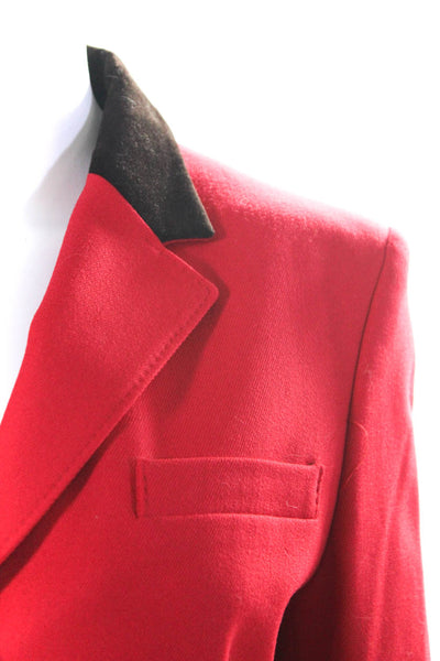 Les Copains Womens Bright Red Wool Three Button Long Sleeve Blazer Size 42