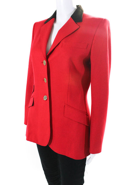 Les Copains Womens Bright Red Wool Three Button Long Sleeve Blazer Size 42