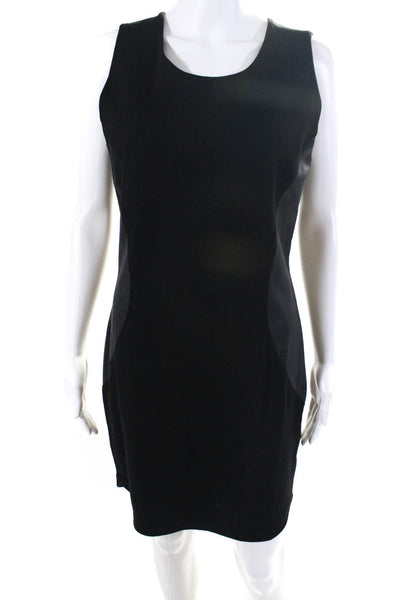 COOP Barneys New York Womens Black Leather Trim Scoop Neck Shift Dress Size 10