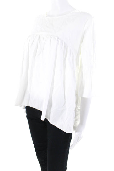 Amanda Uprichard Womens Cotton 3/4 Bell Sleeve Pullover Blouse Top White Size L