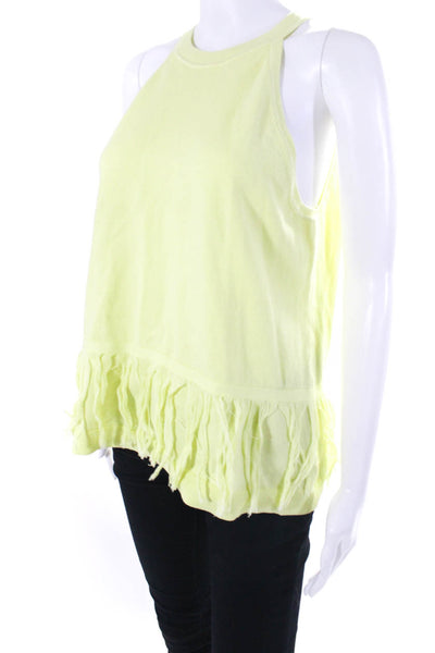 525 America Womens Bright Yellow Cotton Fringe Crew Neck Blouse Top Size L