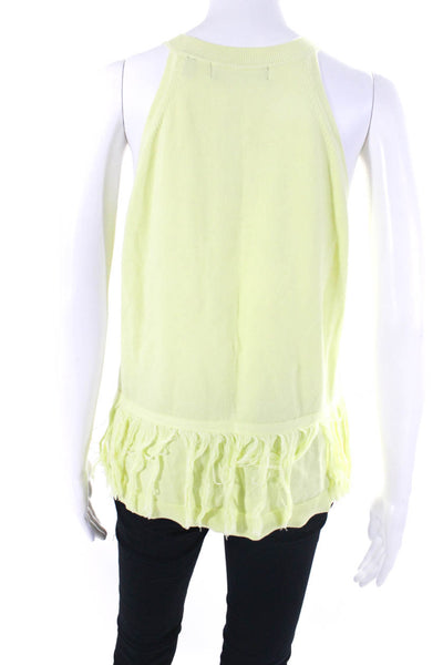 525 America Womens Bright Yellow Cotton Fringe Crew Neck Blouse Top Size L