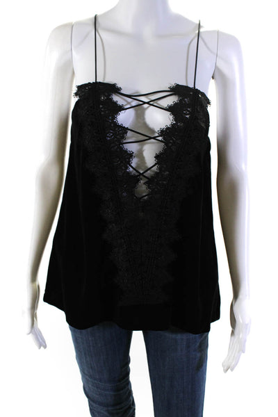 Do + Be Womens Velvet Crochet Lace Up Back Tank Top Black Size Large