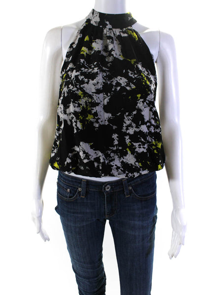 Alice + Olivia Womens Silk Abstract Print Tie Neck Tank Top Black Size Small