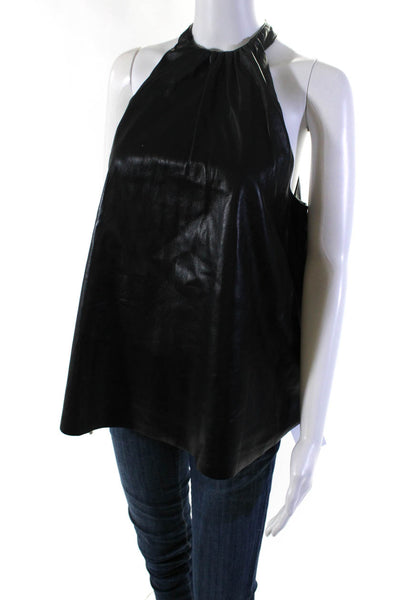 Joie Womens Faux Leather Choker Neck Tank Top Black Size Medium