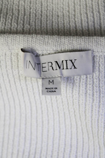 Intermix Womens Knit Short Sleeves V Neck Sweater White Cotton Size Medium