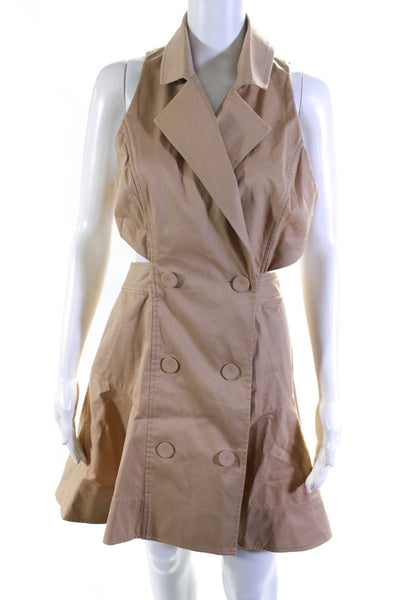 Acler Womens Double Breasted Cut Out A Line Dress Beige Cotton Size 8