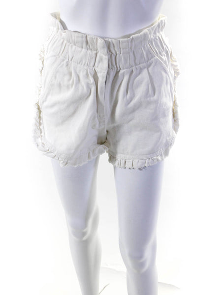 Sea Womens Cotton Ruched Fringe Hem Hook & Eye Denim Shorts White Size 00