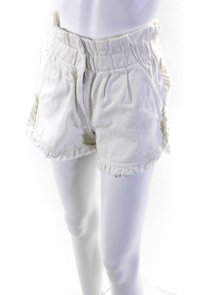 Sea Womens Cotton Ruched Fringe Hem Hook & Eye Denim Shorts White Size 00