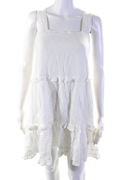 Rails Womens Linen Ruffled Tiered Sleeveless A-Line Midi Dress White Size S