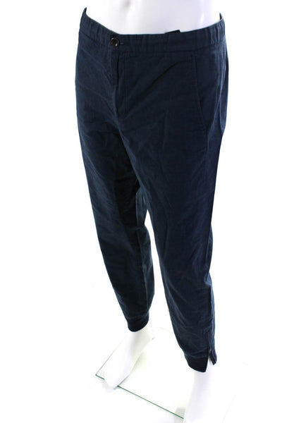 Vince Mens Cotton Buttoned Zip Drawstring Tapered Jogger Pants Blue Size L
