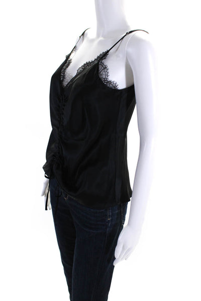 Cami Women's Silk Lace Trim Gathered Camisole Blouse Black Size S