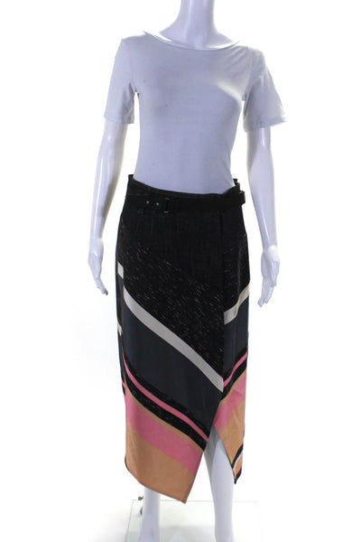 Dorothee Schumacher Womens Hook Front Satin Striped Wrap Skirt Gray Multi Size 3