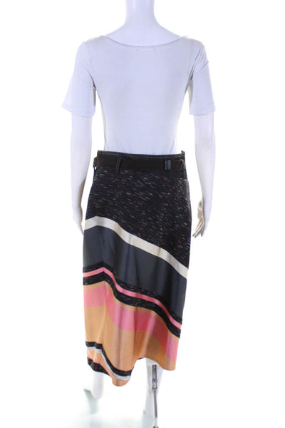 Dorothee Schumacher Womens Hook Front Satin Striped Wrap Skirt Gray Multi Size 3