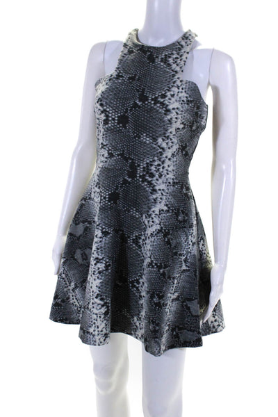 Elizabeth and James Womens High Neck Snakeskin Print Tank Dress Gray Size 4