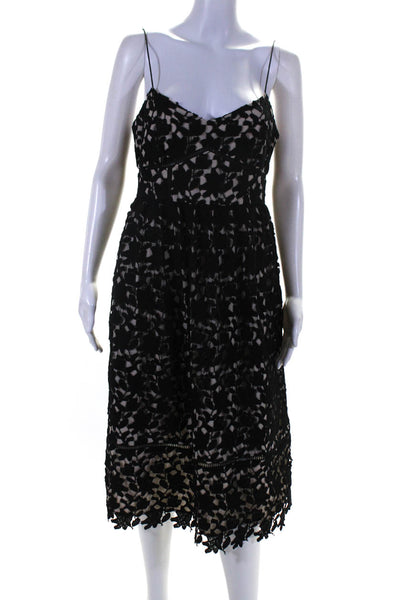 Club Monaco Womens Spaghetti Strap Floral Sweetheart Midi Dress Black Tan Size L